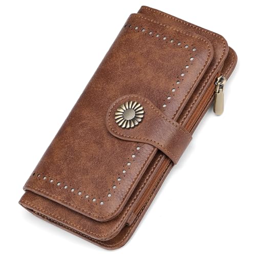 SENDEFN Geldbörse Damen Groß im Langformat Portemonnaie mit RFID-Schutz Geldbeutel Damen Leder mit 14 Kartenfächer und Zipper Münzfach von SENDEFN