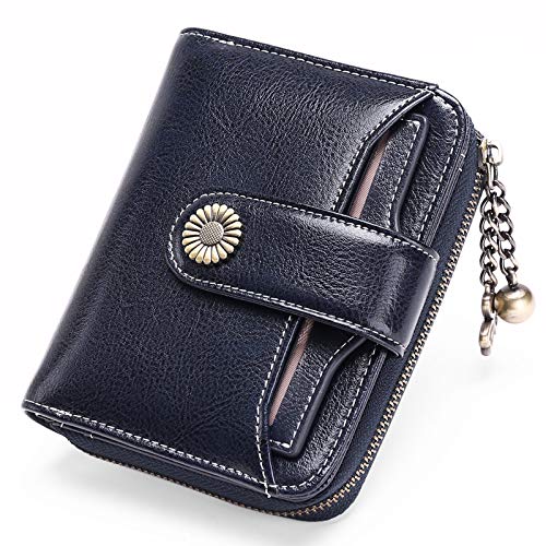 SENDEFN Geldbörse Damen Klein,Geldbeutel Frauen Echtes Leder,mit Münzfach Kleines Zipper Brieftasche Kartenhalter mit RFID Blocker (Al-Navy blau) von SENDEFN