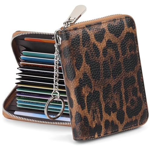 SENDEFN Geldbörse Damen Klein Kreditkartenetui für Damen mit RFID-Schutz Kleines Kartenetui Portmonee mit 16 Fächer Kartenetui Portemonnaie Leder mit Reißverschluss und Schlüsselanhänger von SENDEFN