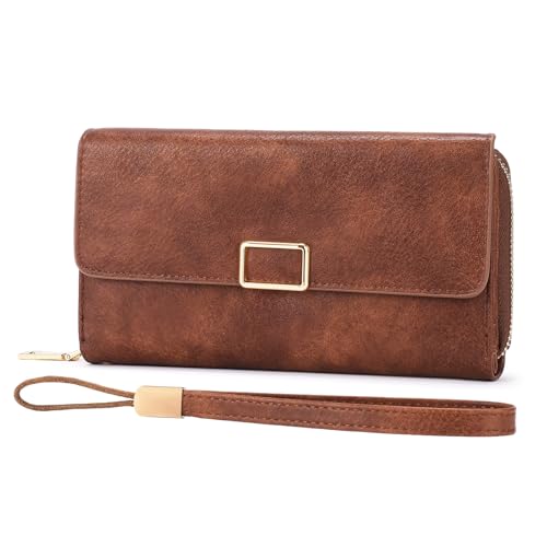 SENDEFN Geldbörse Damen Leder, Portemonnaie Damen mit RFID Schutz, Geldbeutel Damen Groß Viele Fächer mit 19 Kartenfächer von SENDEFN