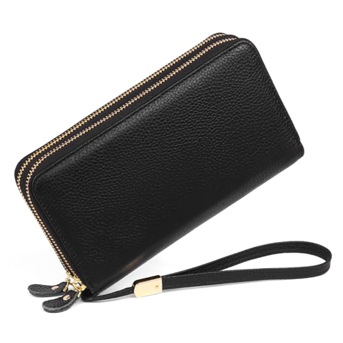 SENDEFN Geldbörse Damen Leder Groß und im Langformat, Portemonnaie Doppeltem Reißverschluss, Geldbeutel Damen mit RFID Schutz, Portmonee mit Reißverschluss Münzfach und Vielen Fächern von SENDEFN