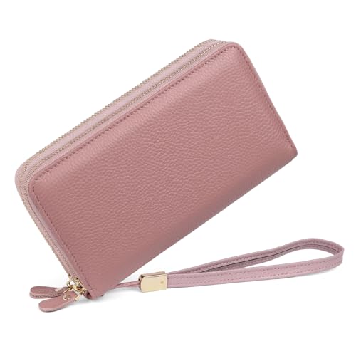 SENDEFN Geldbörse Damen Leder Groß und im Langformat, Portemonnaie Doppeltem Reißverschluss, Geldbeutel Damen mit RFID Schutz, Portmonee mit Reißverschluss Münzfach und Vielen Fächern von SENDEFN