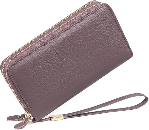 SENDEFN Geldbörse Damen Leder Groß und im Langformat, Portemonnaie Doppeltem Reißverschluss, Geldbeutel Damen mit RFID Schutz, Portmonee mit Reißverschluss Münzfach und Vielen Fächern von SENDEFN