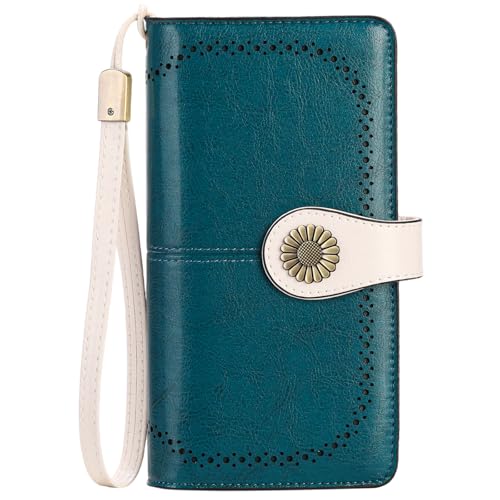 SENDEFN Geldbörse Damen Leder Portmonee Gross Frauen Clutch RFID Schutz Blocking große Kapazität Lang Geldbeutel mit 24 Kartenfächer und Portemonnaie Abnehmbare Handschlaufe von SENDEFN