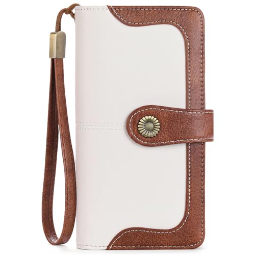 SENDEFN Geldbörse Damen Leder Portmonee Gross Frauen Clutch RFID Schutz Blocking große Kapazität Lang Geldbeutel mit 24 Kartenfächer und Portemonnaie Abnehmbare Handschlaufe von SENDEFN