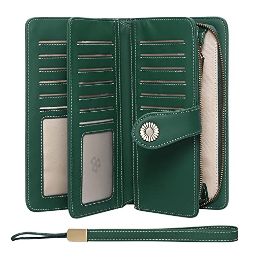 SENDEFN Geldbörse Damen Leder Portmonee Gross Frauen Clutch RFID Schutz Blocking große Kapazität Lang Geldbeutel mit 24 Kartenfächer und Portemonnaie Armband von SENDEFN