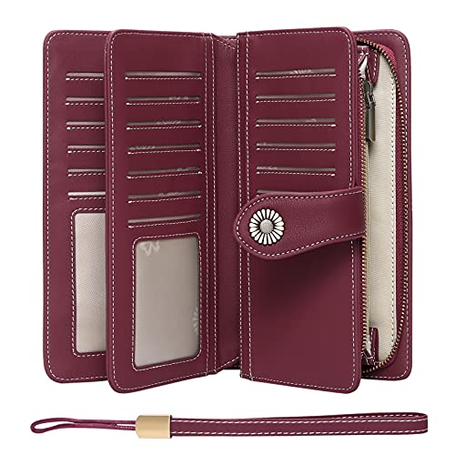 SENDEFN Geldbörse Damen Leder Portmonee Gross Frauen Clutch RFID Schutz Blocking große Kapazität Lang Geldbeutel mit 24 Kartenfächer und Portemonnaie Armband von SENDEFN