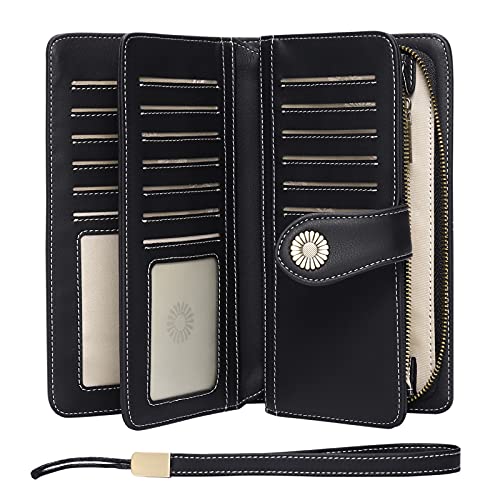 SENDEFN Geldbörse Damen Leder Portmonee Gross Frauen Clutch RFID Schutz Blocking große Kapazität Lang Geldbeutel mit 24 Kartenfächer und Portemonnaie Armband von SENDEFN