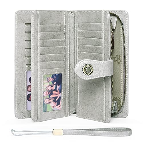 SENDEFN Geldbörse Damen Leder Portmonee Gross Frauen Clutch RFID Schutz Blocking große Kapazität Lang Geldbeutel mit 24 Kartenfächer und Portemonnaie Abnehmbare Handschlaufe von SENDEFN