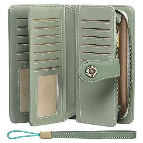 SENDEFN Geldbörse Damen Leder Portmonee Gross Frauen Clutch RFID Schutz Blocking große Kapazität Lang Geldbeutel mit 24 Kartenfächer und Portemonnaie Armband von SENDEFN