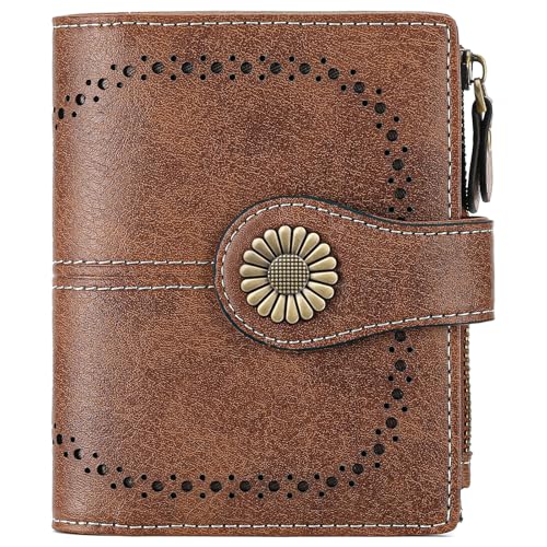 SENDEFN Geldbörse Damen Leder aus weichem Echtleder mit 16Kartenfächer Kurz Portemonnaie und Blocker RFID von SENDEFN