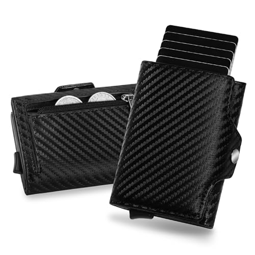 SENDEFN Geldbörse Herren Leder | Portemonnaie Herren mit Münzfach & RFID Schutz | Slim Wallet Kreditkartenetui | Pop-up-Kartenetui aus Aluminium für 7 Karten von SENDEFN