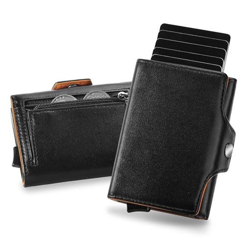 SENDEFN Geldbörse Herren Leder | Portemonnaie Herren mit Münzfach & RFID Schutz | Slim Wallet Kreditkartenetui | Pop-up-Kartenetui aus Aluminium für 7 Karten von SENDEFN