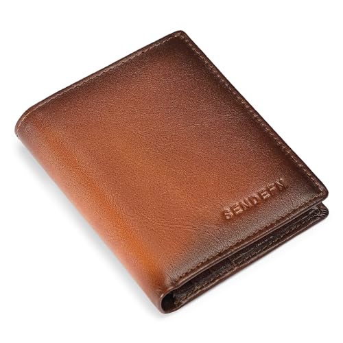 SENDEFN Geldbörse Herren Leder mit RFID-Schutz - Portemonnaie Herren Querformat - 8 Fächer für Kreditkarten - Portmonee Inkl Geschenkbox von SENDEFN