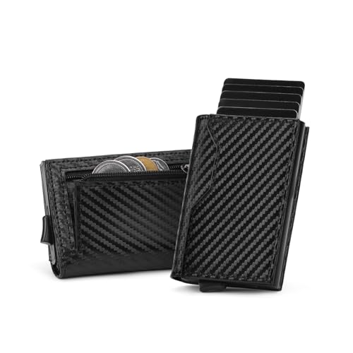SENDEFN Geldbörse Herren aus Leder | Slim Wallet mit Münzfach | Pop-up-Kartenetui aus Aluminium für 7 Karten| Kartenhalter Geldbeutel Herren mit RFID-Schutz | Card Holder klein von SENDEFN