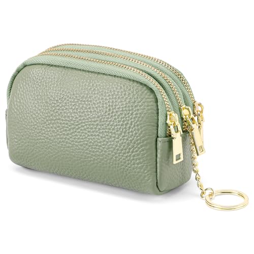 SENDEFN Kleine Münzgeldbörse mit 3 Reißverschlüssen, Leder für Damen mit Schlüsselring für Damen, grün, Mini, Münztasche SENDEFN Kleine Münzgeldbörse mit 3 Reißverschlüssen, Leder für Damen mit Schlüsselring für Damen, grün, Mini, Münztasche von SENDEFN