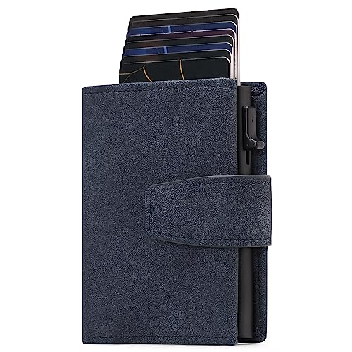 SENDEFN Kartenetui mit Münzfach | Geldbörse Herren RFID Schutz | Geldbeutel aus echtem Leder | Mini Portemonnaie Herren Slim Wallet | Pop-up Kartenhalter | Clip aus Aluminium von SENDEFN