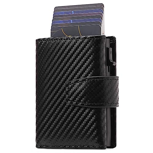 SENDEFN Kartenetui mit Münzfach | Geldbörse Herren RFID Schutz | Geldbeutel aus echtem Leder | Mini Portemonnaie Herren Slim Wallet | Pop-up Kartenhalter | Clip aus Aluminium (Schwarz) von SENDEFN
