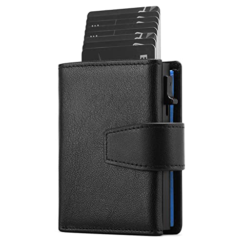 SENDEFN Kartenetui mit Münzfach | Geldbörse Herren RFID Schutz | Geldbeutel aus echtem Leder | Mini Portemonnaie Herren Slim Wallet | Pop-up Kartenhalter | Clip aus Aluminium von SENDEFN