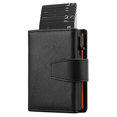 SENDEFN Kartenetui mit Münzfach | Geldbörse Herren RFID Schutz | Geldbeutel aus echtem Leder | Mini Portemonnaie Herren Slim Wallet | Pop-up Kartenhalter | Clip aus Aluminium von SENDEFN