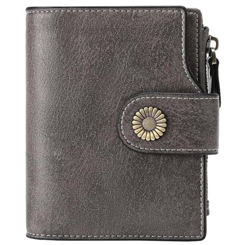 SENDEFN Portemonnaie Damen Echtleder, Bifold Compact RFID-Blockierung Geldbeutel Damen, Geldbörse Damen mit 16 Kartenfächern und 1 Reißverschlussfach von SENDEFN
