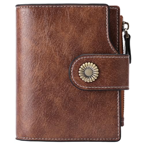 SENDEFN Portemonnaie Damen Echtleder, Bifold Compact RFID-Blockierung Geldbeutel Damen, Geldbörse Damen mit 16 Kartenfächern und 1 Reißverschlussfach von SENDEFN