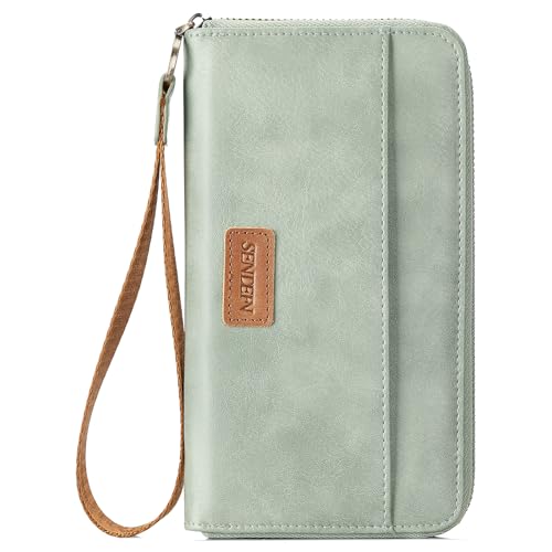 SENDEFN Portemonnaie Damen Gross, Leder Geldbörse Damen mit Reißverschluss, RFID-Schutz Lange Damen Geldbeutel mit Mehreren Kartenfächern und Handschlaufe von SENDEFN