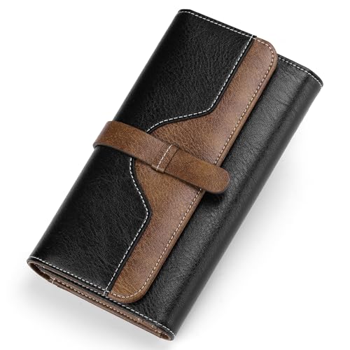SENDEFN Portemonnaie Damen Gross RFID-Blockade Damen Geldbörse Große Leder Geldbeutel mit Viele Kartenfächern und Reißverschluss Fächer von SENDEFN