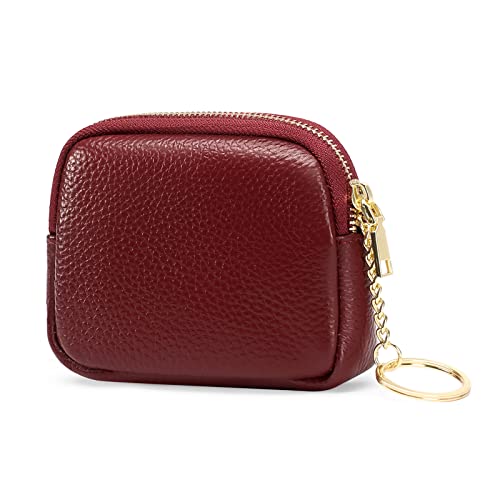 SENDEFN Portemonnaie Damen aus Echtes Leder Damen Geldbörse Kleingeldbörse mit Reißverschluss Kleine Brieftasche Mini Geldbeutel für Münze Bargeld, 5265, Burgundisch von SENDEFN