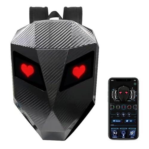 SENECESLI LED Motorradrucksack, Hartschalen Reitrucksack für Herren, APP Steuerung, DIY programmierbares Motorradgepäck mit Vollfarbbildschirm, USB betriebene, wasserdichte Laptoptasche von SENECESLI