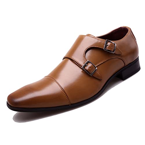 Herren Monk Strap Loafer Schuhe Slip On Mokassins Anzugschuhe Klassischer Business Monkstrap Mönch Schnallenschuh,Braun,48 EU von SENELK