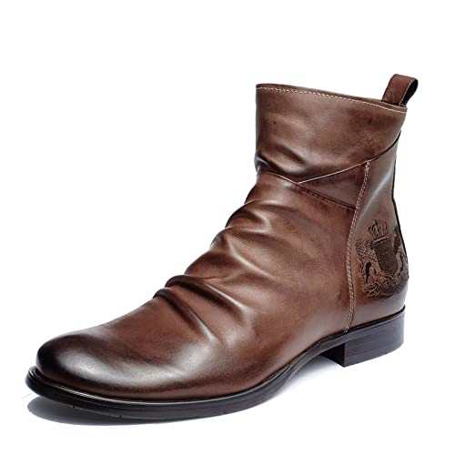 SENELK Herren Stiefel Chelsea Boots Lederstiefel Mit Doppeltem Seitlichem Reißverschluss rutschfeste Stiefel,Braun,41 EU von SENELK