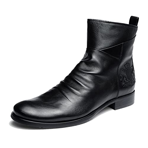 SENELK Herren Stiefel Chelsea Boots Lederstiefel Mit Doppeltem Seitlichem Reißverschluss rutschfeste Stiefel,Schwarz,46 EU von SENELK