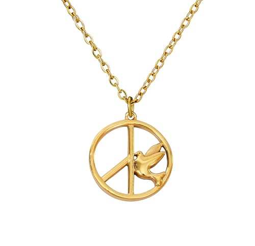 14 Karat vergoldete Halskette mit Davidstern-Anhänger aus Edelstahl – interreligiöser jüdischer Schmuck für Männer und Frauen (Friedenstaube) von SENFAI
