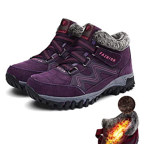 SENGHUI Damen Winterschuhe Gefüttert Wasserdicht, Men Womens Winter Anti-Slip Thermal Villi Leather Plateau Boots Snow Boots (D,39EU) von SENGHUI