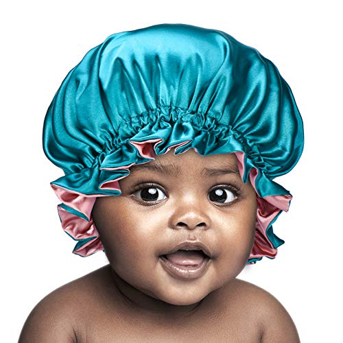 SENGTERM Kinder Satin Schlafmütze Baby Doppelschichten Satin Verstellbare Motorhaube seiden Nachtmütze Elastisches Band Satin Bonnet Night Cap für Haare Haarpflege 0-2 Years von SENGTERM