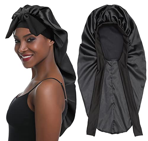 SENGTERM Lange Satin Haarhaube Mädchen seidige Mütze Damen Lange Satin Verstellbar Schlafmütze zum Schlafen Extra Große Satin Schlafmütze für Damen Lange Locken Haar von SENGTERM