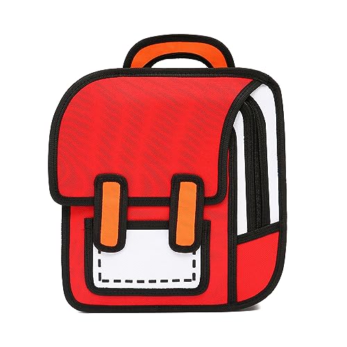 SENIURIS Niedlicher Kinder-Rucksack mit Cartoon-Motiv für Jungen und Mädchen Kleinkinder 2D-Zeichenstil Comic-Spaß, seltsame Schultasche, Himmelblau Normal Duffel Rucksäcke.(Rot) von SENIURIS