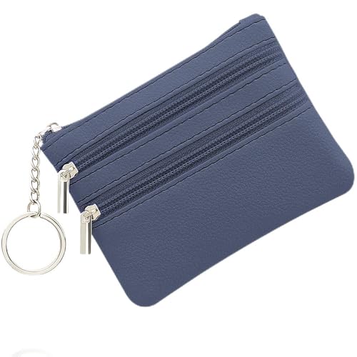 Klein Münzbörse, Leder Geldbörse Kreditkartenbörse mit DREI Fächern, Reißverschluss, Schlüsselanhänger, Klein Geldbeutel Business Card Mini Wallet für Damen(Hellblau) von SENLINLU