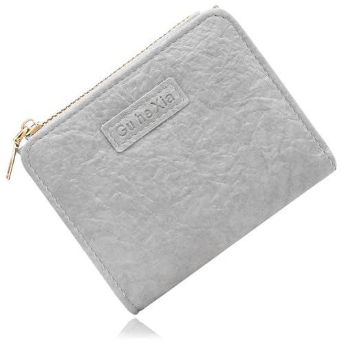 Damen Geldbeutel, klein Leder Kleines Portemonnaie Mini Kurzer Damen Geldbeutel mit Zipper Münzfach Brieftasche, Hochwertiges Mini mit Kreditkartenetui, Fashion für Frauen Mädchen (Grau) von SENLINLU