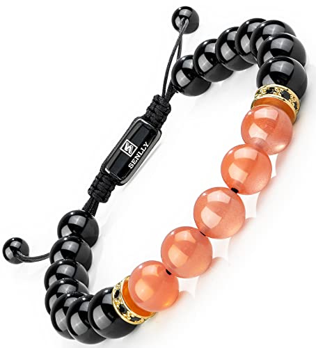 SENLLY Doppelter Schutz Armband - 100% Echtes Naturstein - 8mm Yoga Energie Verstellbar Perlenarmband mit Natürliche Edelsteine für Männer Frauen von SENLLY
