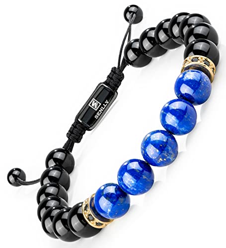 SENLLY Doppelter Schutz Armband - 100% Echtes Naturstein - 8mm Yoga Energie Verstellbar Perlenarmband mit Natürliche Edelsteine für Männer Frauen von SENLLY