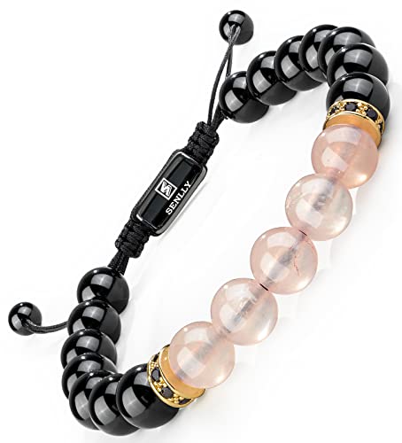 SENLLY Doppelter Schutz Armband - 100% Echtes Naturstein - 8mm Yoga Energie Verstellbar Perlenarmband mit Natürliche Edelsteine für Männer Frauen von SENLLY