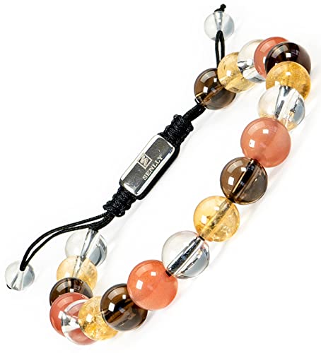SENLLY Mehrfacher Schutz Armband - 100% Echtes Naturstein - 8mm Yoga Energie Verstellbar Perlenarmband mit Natürliche Edelsteine für Männer Frauen von SENLLY