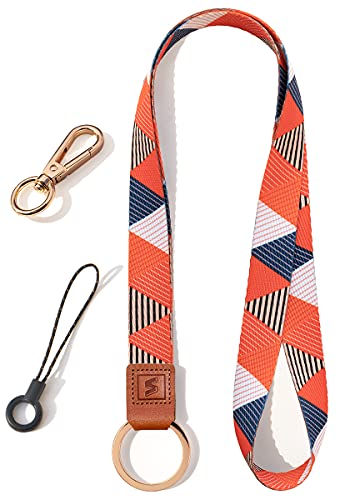 SENLLY Umhängeband Schlüsselband Neck Lanyard strip mit und echtem Leder, für Schlüssel, ID Badge Card Holder, Ausweishülle, Mobile Handys Telefon von SENLLY