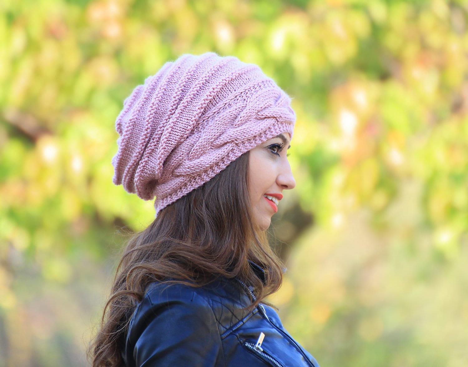 Altrosa Slouchy Beanie, Frauen Übergroße Beanie Für Den Winter, Handgestrickte Mütze Im Boho-stil, Damenbekleidung Boho, Geschenke Ihre von SENNURSASA