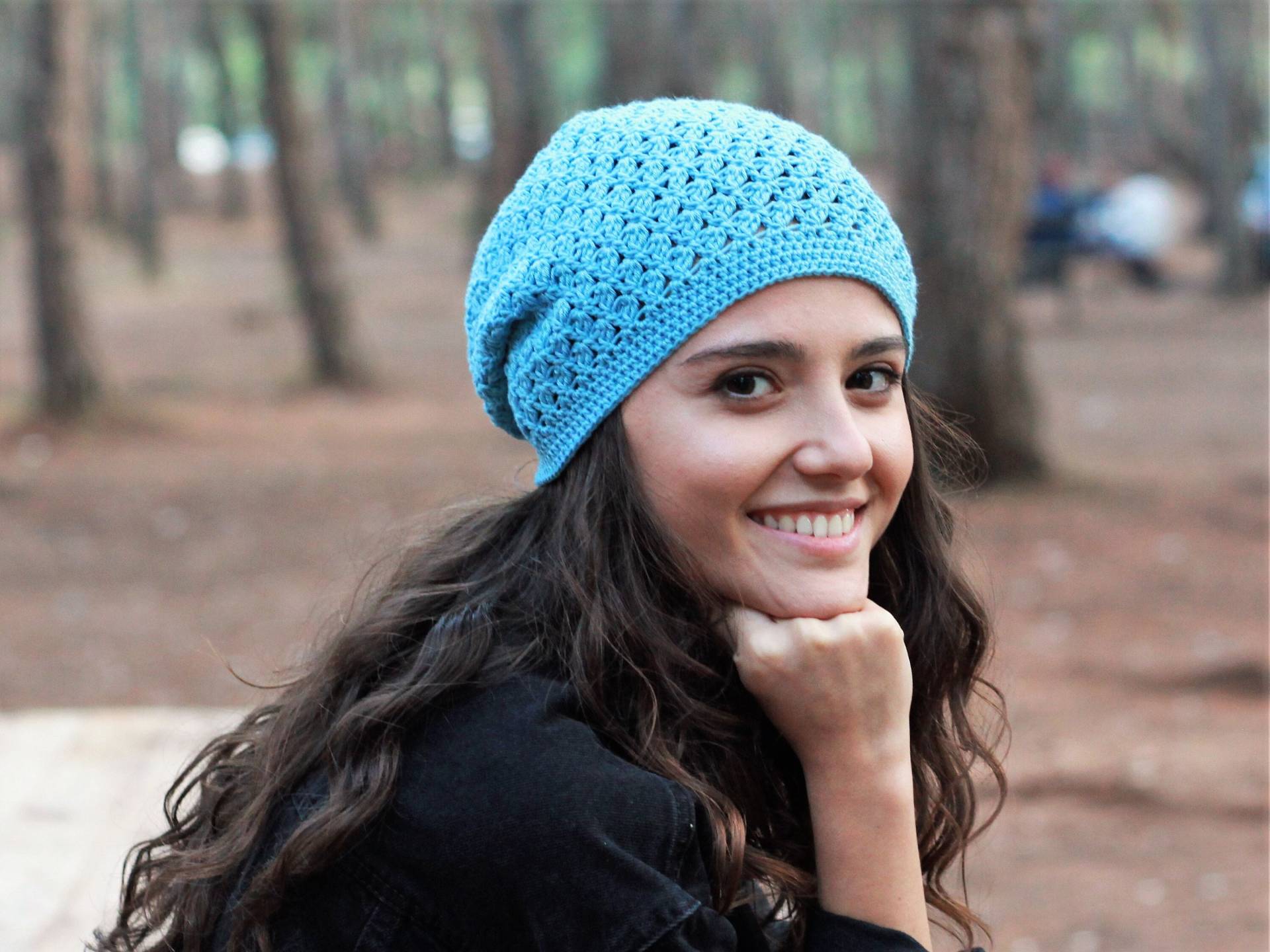 Blau Gehäkelte Baumwolle Sommerhut Beanie Frauen, Frühling Slouchy Weiche Mütze, Boho Bambus Slouch, Nicht Juckende Damen Kopfbedeckung von SENNURSASA