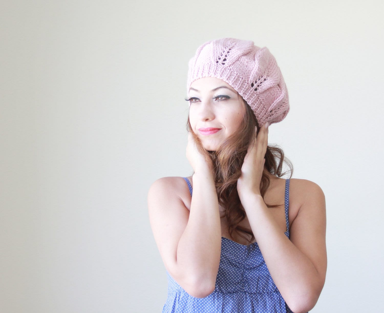 Handgestrickte Blush Pink Baskenmützen Für Frauen Beanie Mütze Erwachsene von SENNURSASA