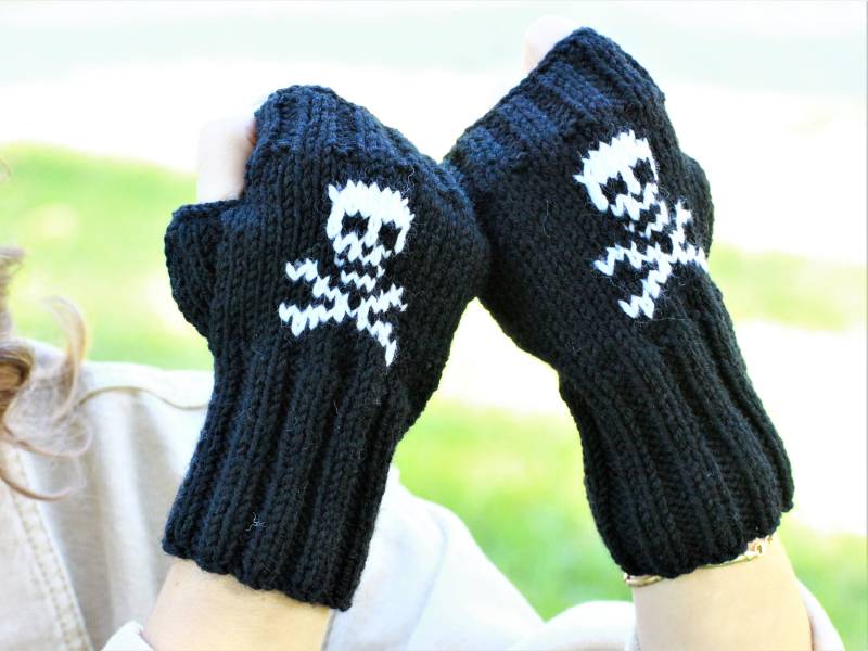 Schädel Schwarze Fingerlose Handschuhe Für Frauen, Gothic Prinzessin Stil von SENNURSASA