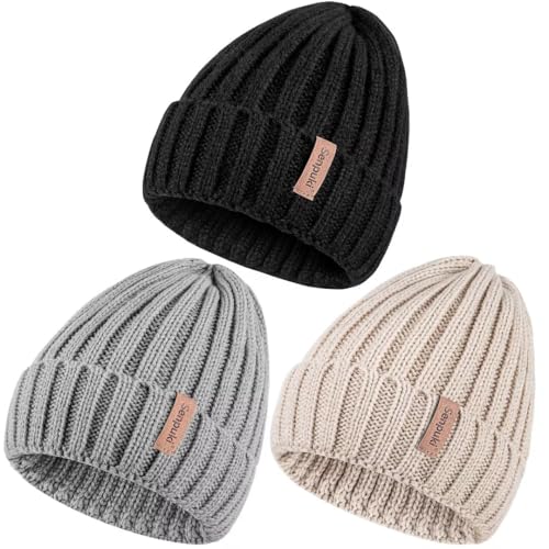 SENPUKI Mütze Damen Winter 3 Stück, Beanie Mütze Damen Warme Gestrickte Modische Mützen, Damen Mütze Winter für Kaltes(Schwarz+Hellgrau+Beige) von SENPUKI